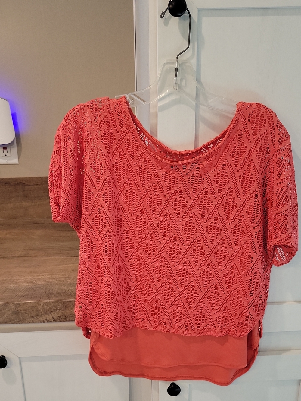 NY Collection Coral Crochet Overlay Short Sleeve Tunic Top